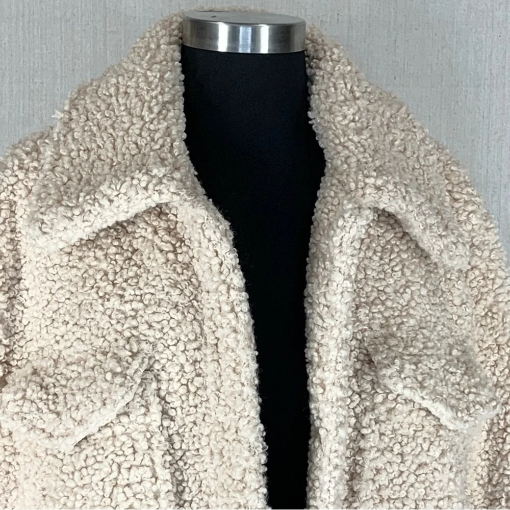 Knox Rose~Women’s Cream Sherpa/Teddy Snap Front Collared Jacket/Coat~Sz S - Picture 3 of 14